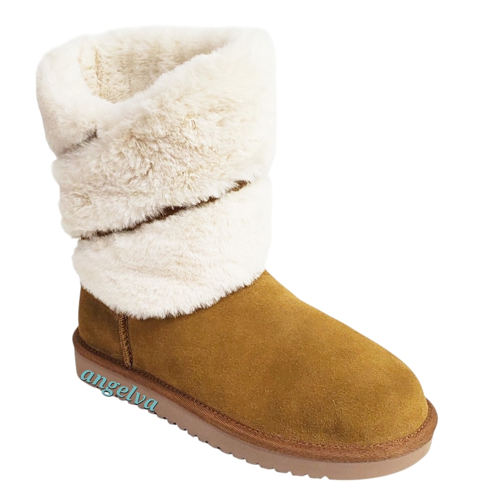 New Koolaburra Ugg Dezi short suede winter boots chestnut faux fur pull classic